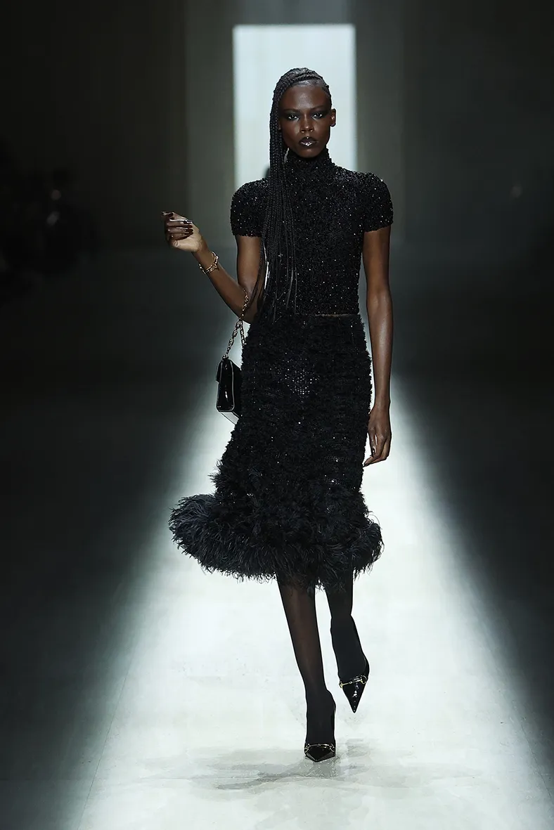 Feathered Flair: Sequined Top and Skirt Ensemble Feathered Flair: Sequined Top and Skirt Ensemble — Femme Fatale Outfits