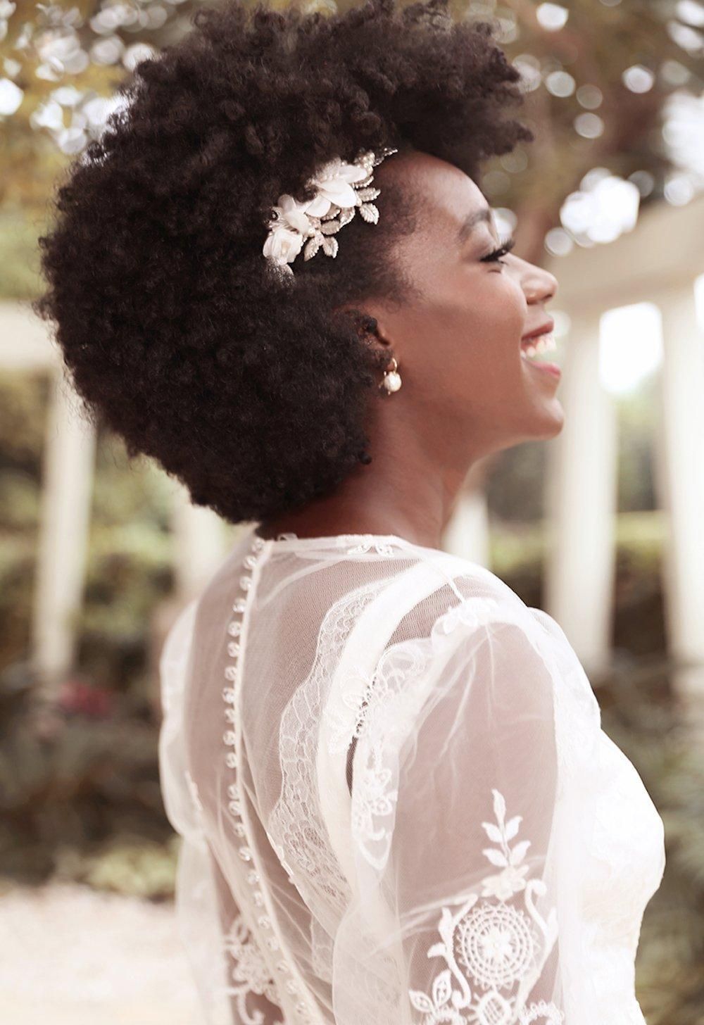 Natural Afro With Floral Accent — Natural Hair Wedding Styles