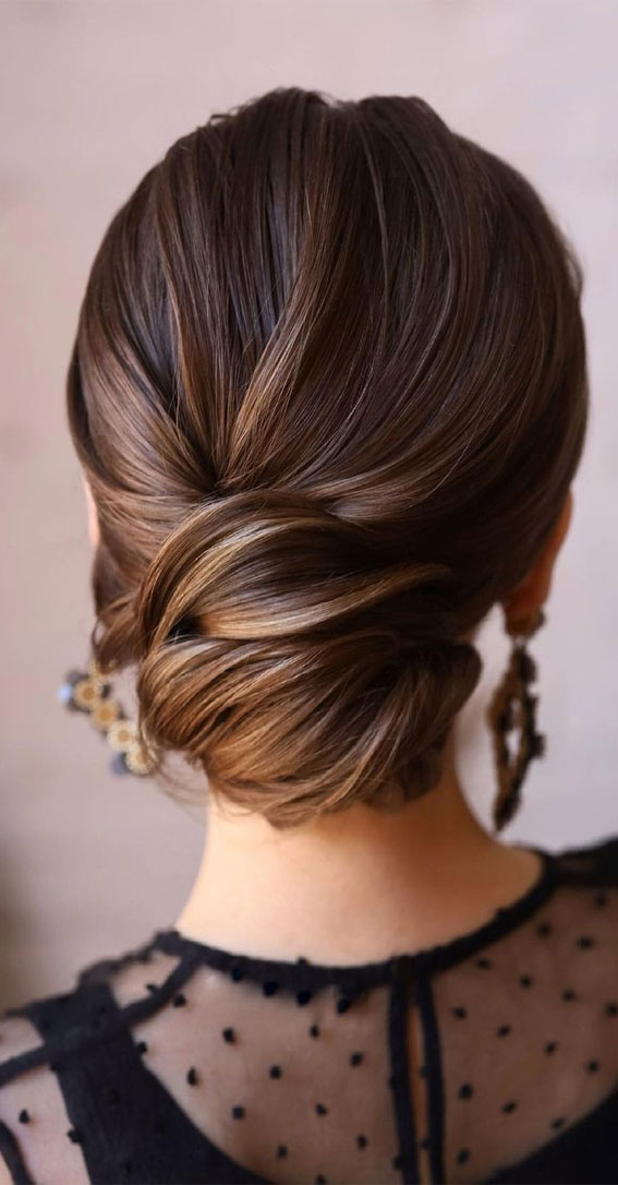 Sophisticated Knotted Dark Brown Chignon Sophisticated Knotted Dark Brown Chignon