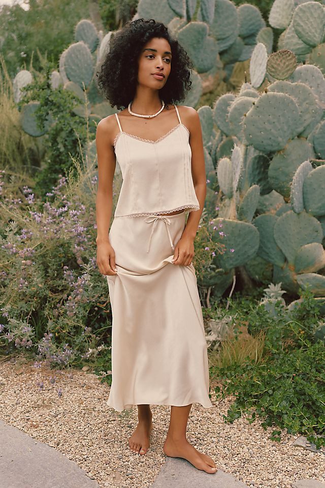 Cream Lace-Trim Slip Skirt and Camisole for Loungewear Cream Lace-Trim Slip Skirt and Camisole for Loungewear — Slip Skirts