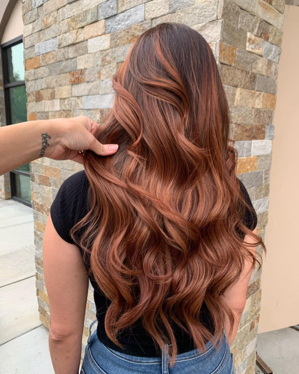 Medium Brown With Auburn & Rose Gold Highlights Medium Brown With Auburn & Rose Gold Highlights — Auburn Hair