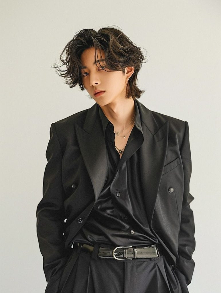 Dark Brown Wavy Collarbone Cut Dark Brown Wavy Collarbone Cut — Wolf Cut Men