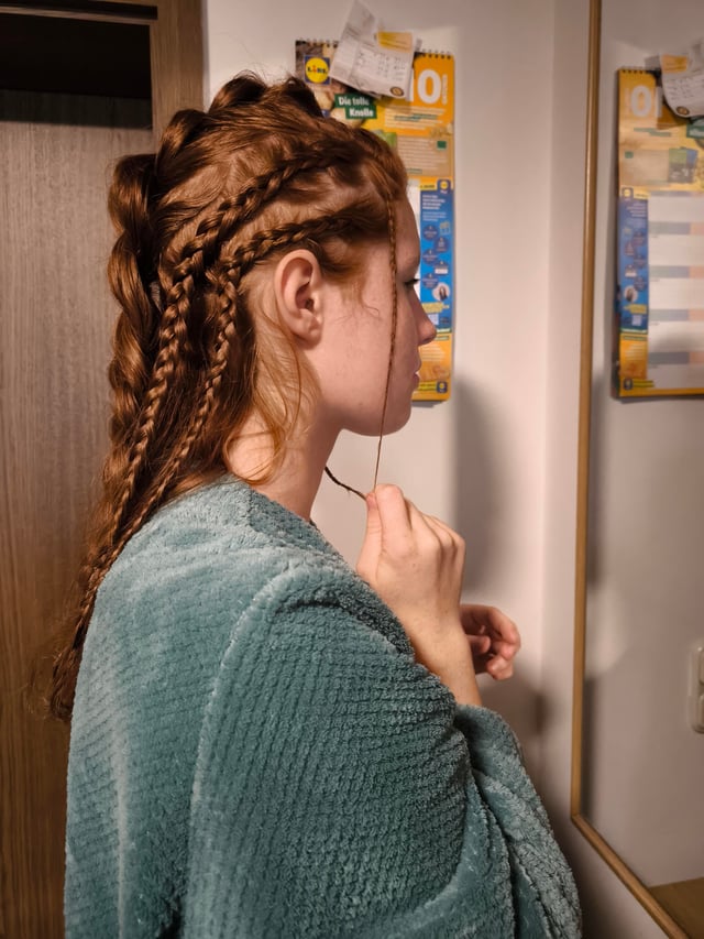 Red Braided Updo With Scale Texture — Dragon Braid