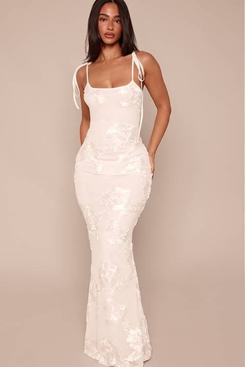 Glamorous White Lace and Sequin Mermaid Maxi Dress Glamorous White Lace and Sequin Mermaid Maxi Dress — Graduation Party Outfits