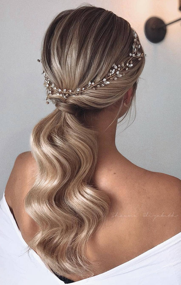 Mid-Back Ash Blonde Low Ponytail With Hollywood Waves