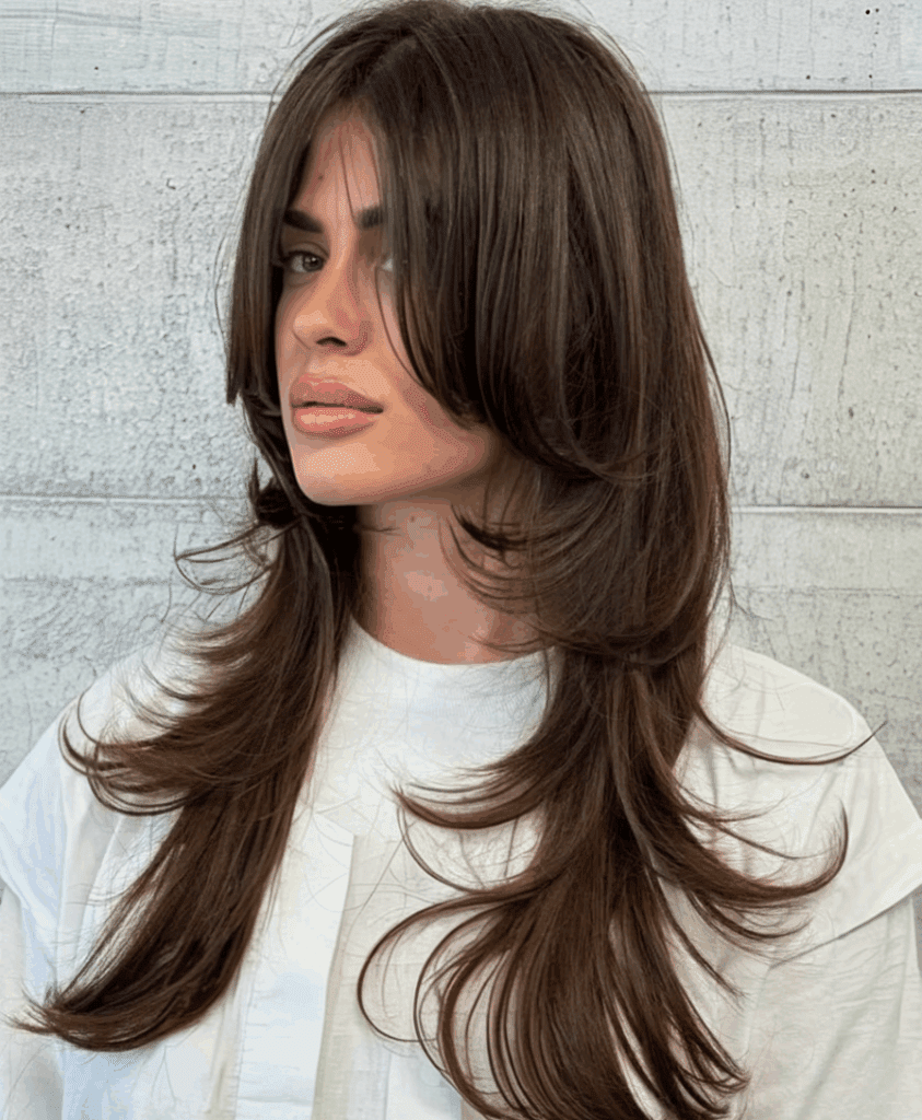 Subtle Volume Layered Lob With Wispy Bangs Subtle Volume Layered Lob With Wispy Bangs — Hush Cut