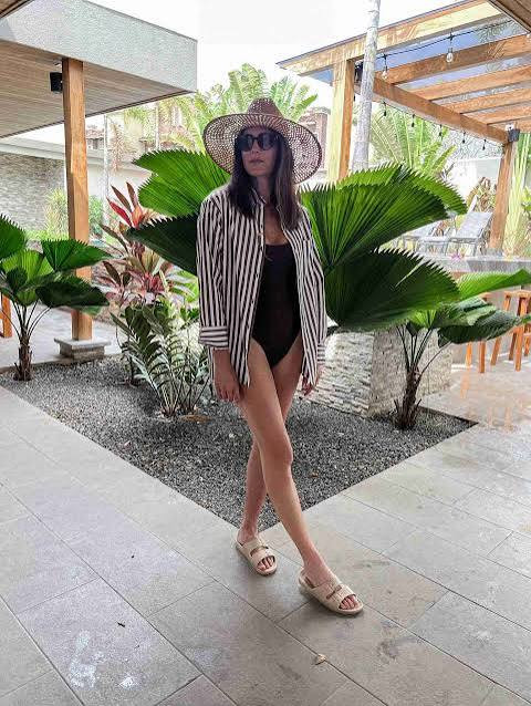 Oversized Striped Shirt Over Swimsuit for Resort — Costa Rica Outfits