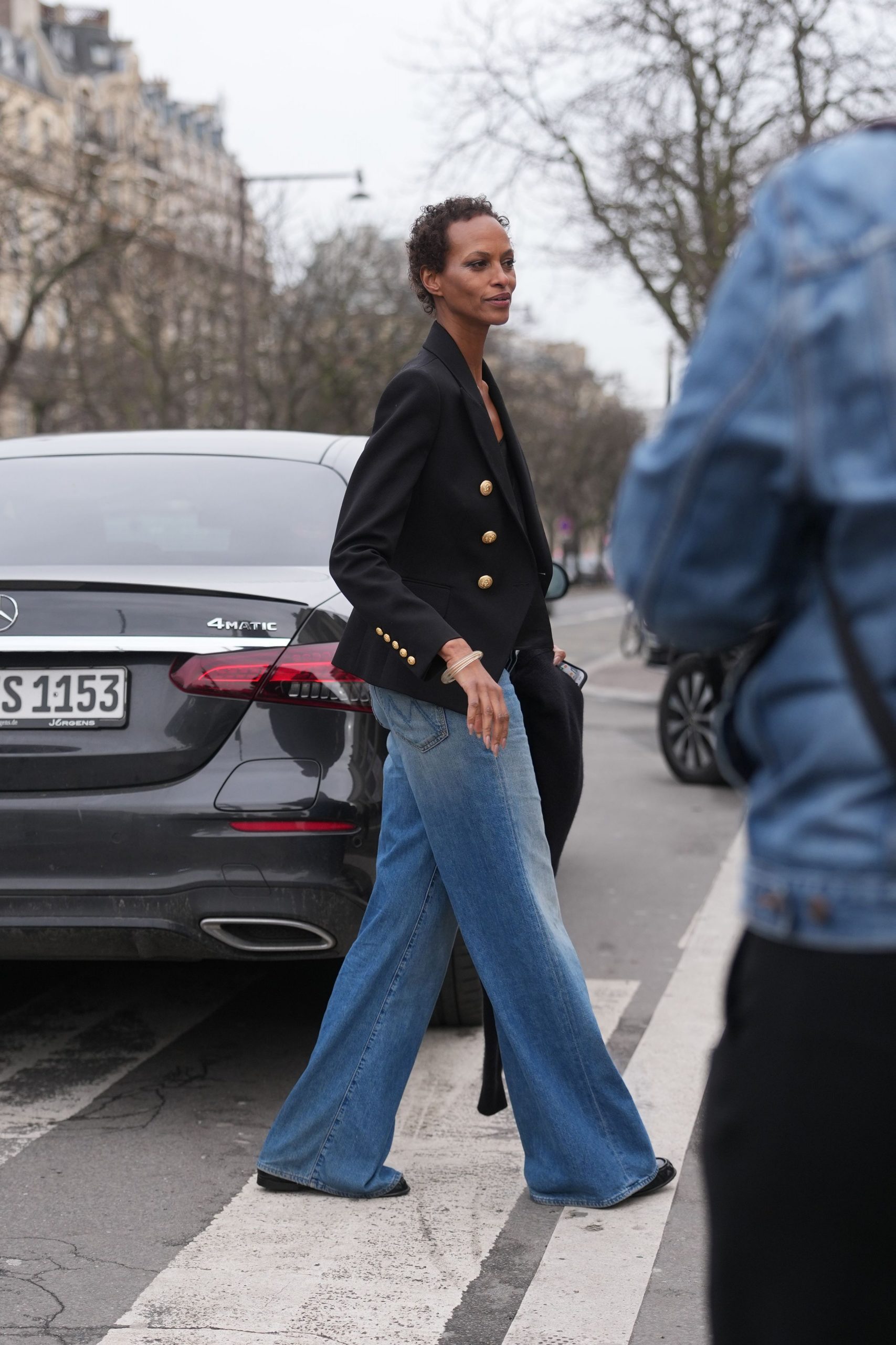 Relaxed Flared Jeans with Double-Breasted Blazer — Baggy Jeans