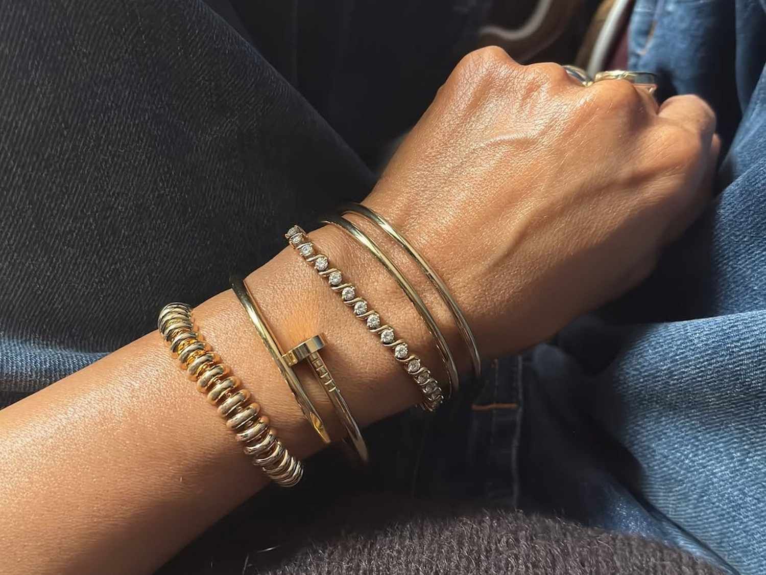 Eclectic Mix of Gold Bangle Styles — Bangle Stacks
