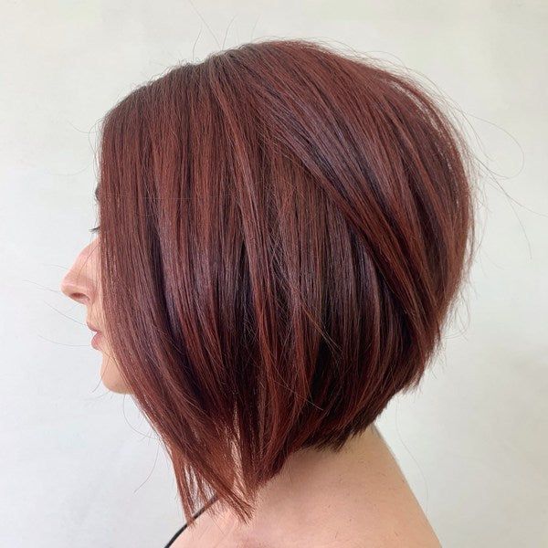 Angled Stacked Bob in Reddish-Brown