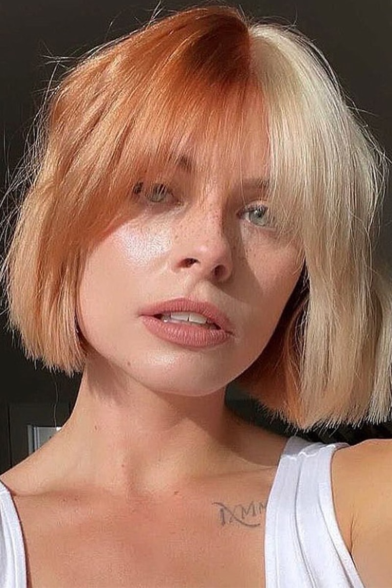 Split Color Bob with White Tank Top — Bottleneck Bangs