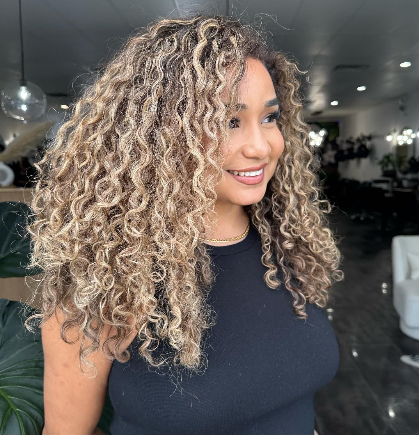 Side View Visual Idea — Balayage Curly Hair
