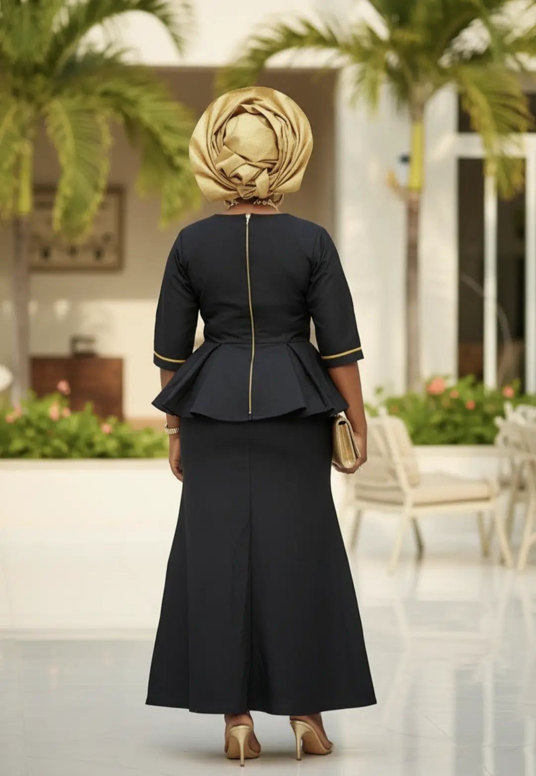 Black Peplum Top and Skirt Suit Black Peplum Top and Skirt Suit — Afrocentric Outfits