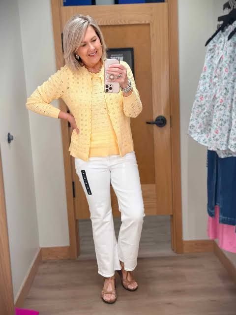 Yellow Eyelet Cardigan and Scalloped Tank Yellow Eyelet Cardigan and Scalloped Tank — J Crew Outfits