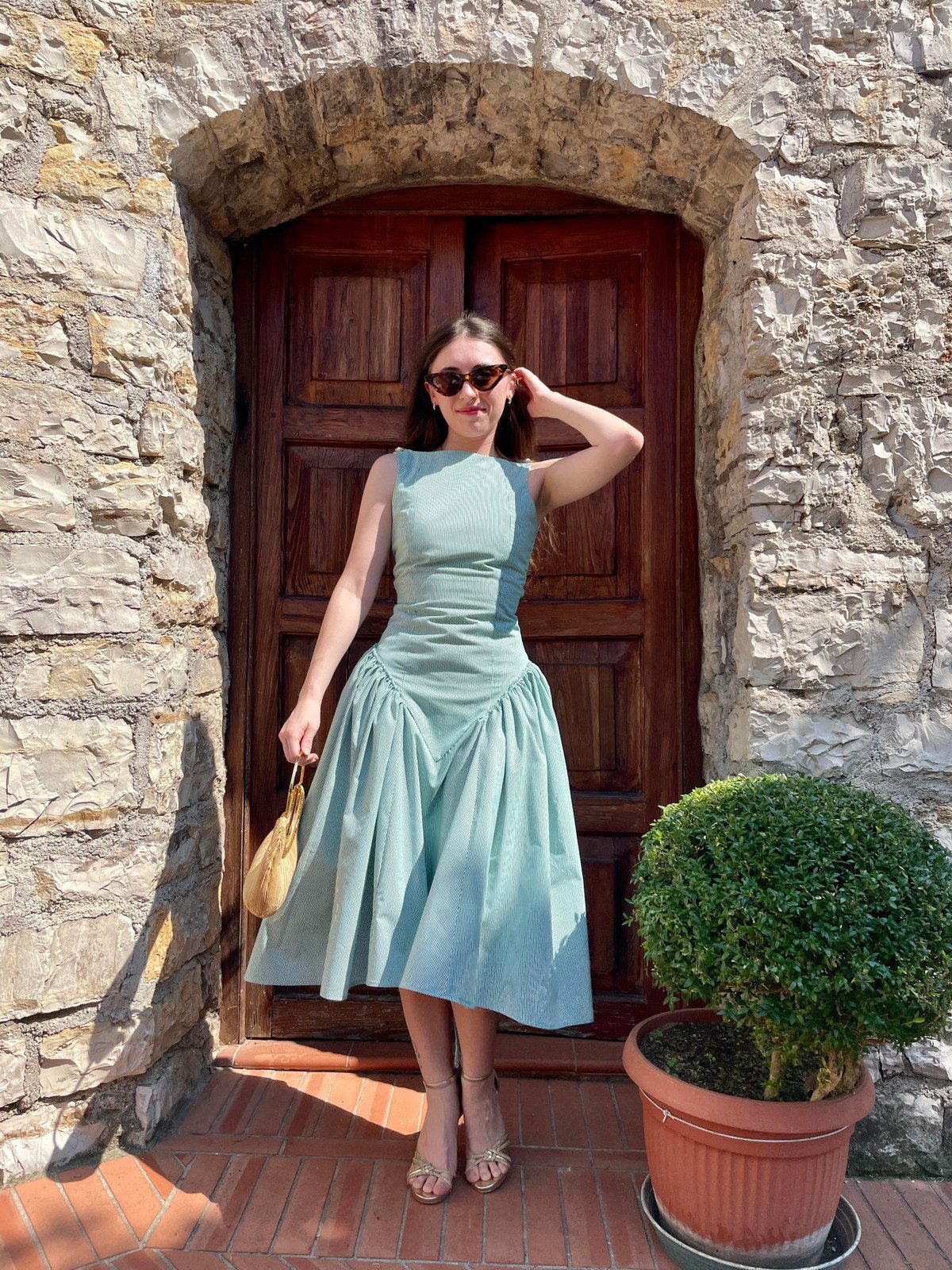 Pale Green and White Striped Sleeveless Drop Waist Dress Pale Green and White Striped Sleeveless Drop Waist Dress — Drop Waist Dresses