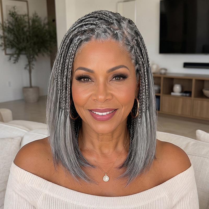 Salt and Pepper Braided Bob Salt and Pepper Braided Bob — Lace Front Wig Styles