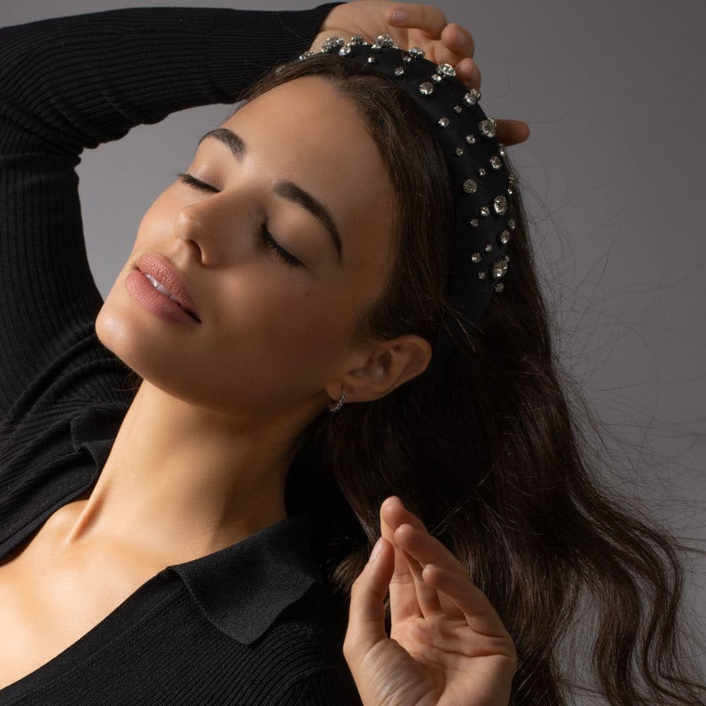 Crystal Headband on Wavy Shoulder-Length Hair Crystal Headband on Wavy Shoulder-Length Hair — Padded Headband Hairstyles