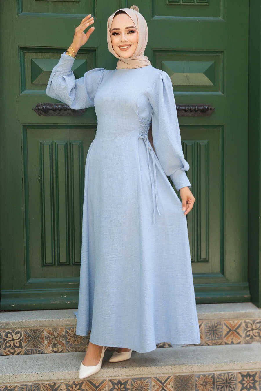 Lace-Up Maxi Dress with Puff Sleeves for Casual Chic — Modest Dresses