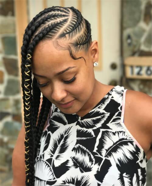 Large Braids with Gold Thread and Cornrows — Lemonade Braids