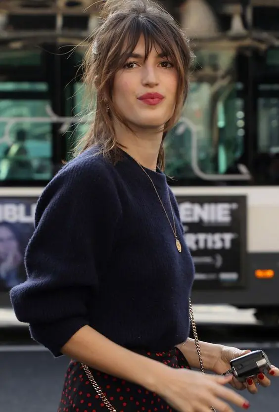 Playful Pattern: Birkin Bangs with a Polka Dot Skirt Playful Pattern: Birkin Bangs with a Polka Dot Skirt