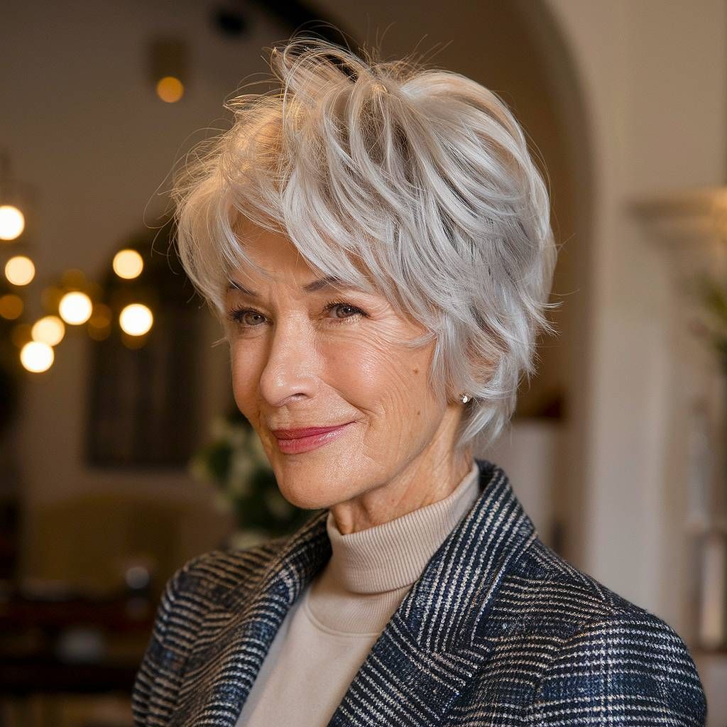 Silver Grey Shag With Volume Blowout — Short Shag