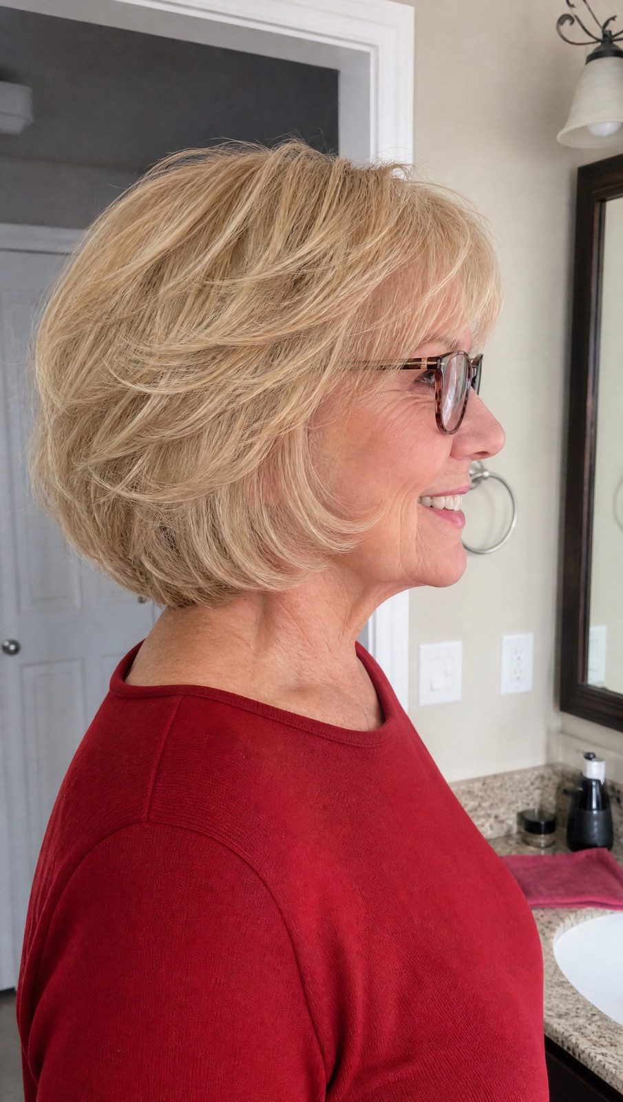 Layered Chin Bob with Side Swept Fringe Layered Chin Bob with Side Swept Fringe — Bob with Glasses
