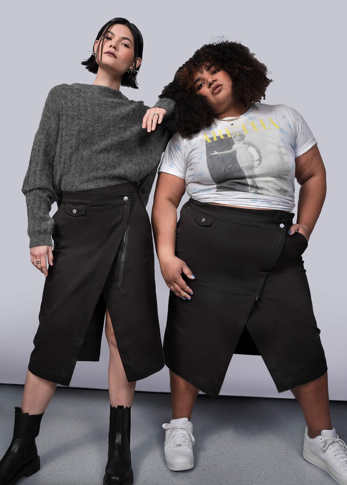 Black Wrap Mini Skirt with Oversized Sweater Black Wrap Mini Skirt with Oversized Sweater — Wrap Skirt Outfits