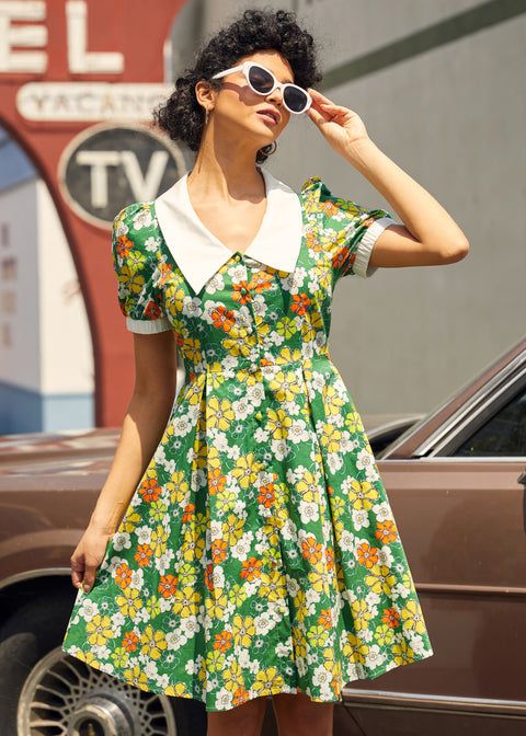 Casual Green Floral Fit and Flare with Sneakers Casual Green Floral Fit and Flare with Sneakers — Fit and Flare Dresses