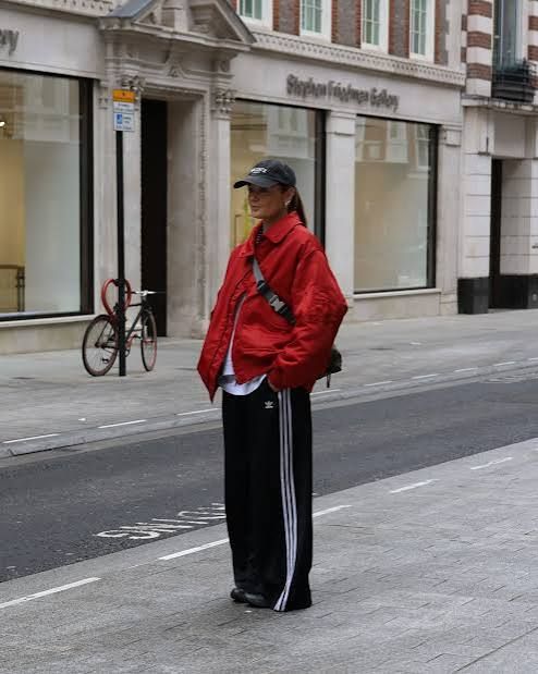 Red Athletic Windbreaker with Track Pants and Baseball Cap Red Athletic Windbreaker with Track Pants and Baseball Cap — Windbreaker Outfits