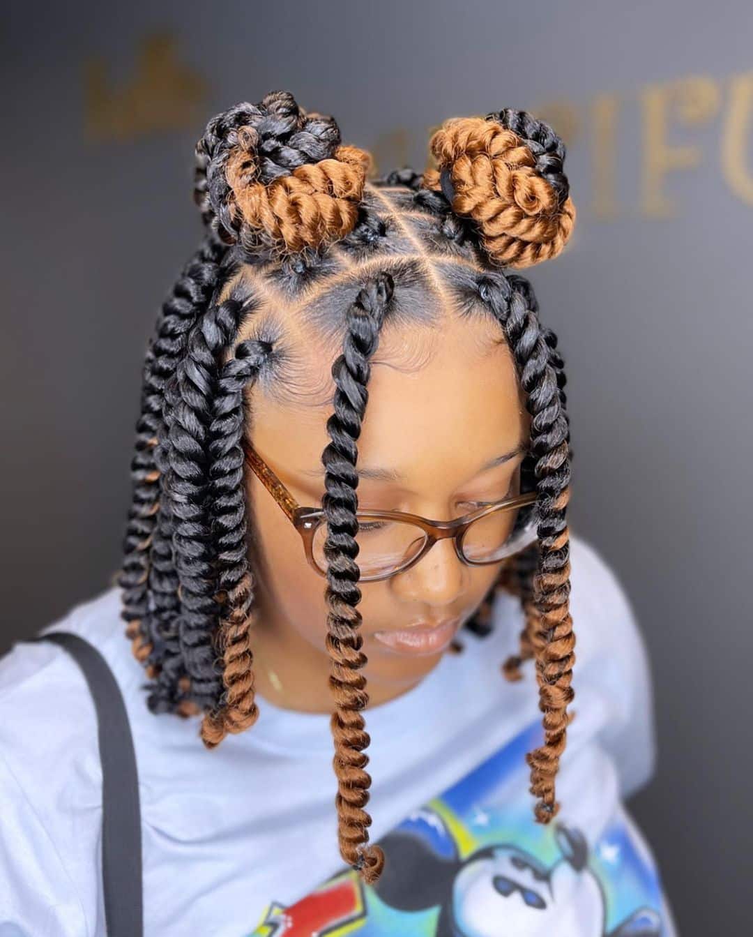 Bob Length Twists With Two Space Buns — Passion Twists