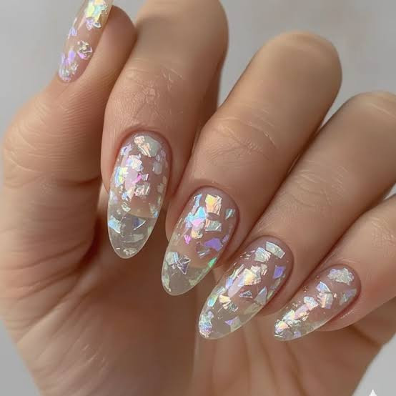 Clear With Iridescent Flakes Visual Idea Clear With Iridescent Flakes Visual Idea — Foil Nails