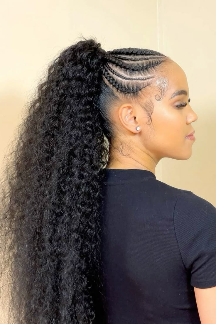 High Ponytail With Abundant Curly Texture High Ponytail With Abundant Curly Texture — Cornrow Ponytail