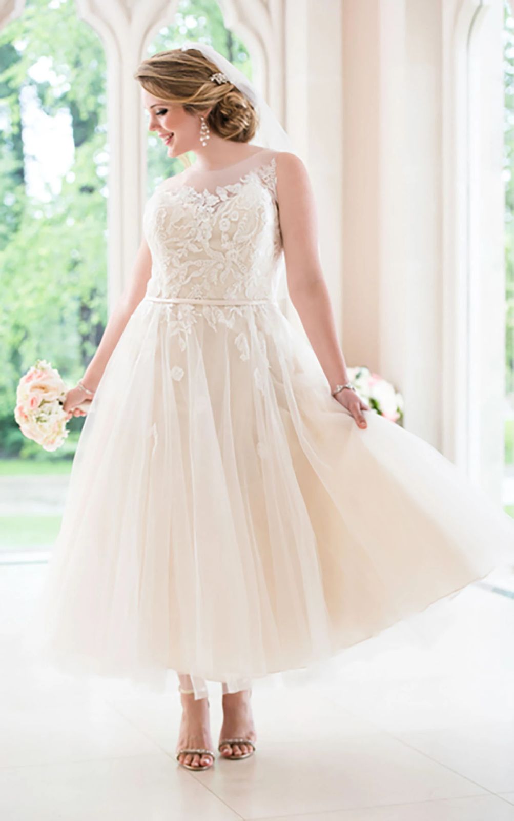 Ivory Tulle Wedding Dress with Lace Bodice and A-Line Skirt Ivory Tulle Wedding Dress with Lace Bodice and A-Line Skirt — Tea Length Dresses