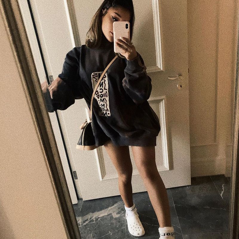 Minimalist Chic: White Clogs with Oversized Grey Sweatshirt — Crocs Outfits