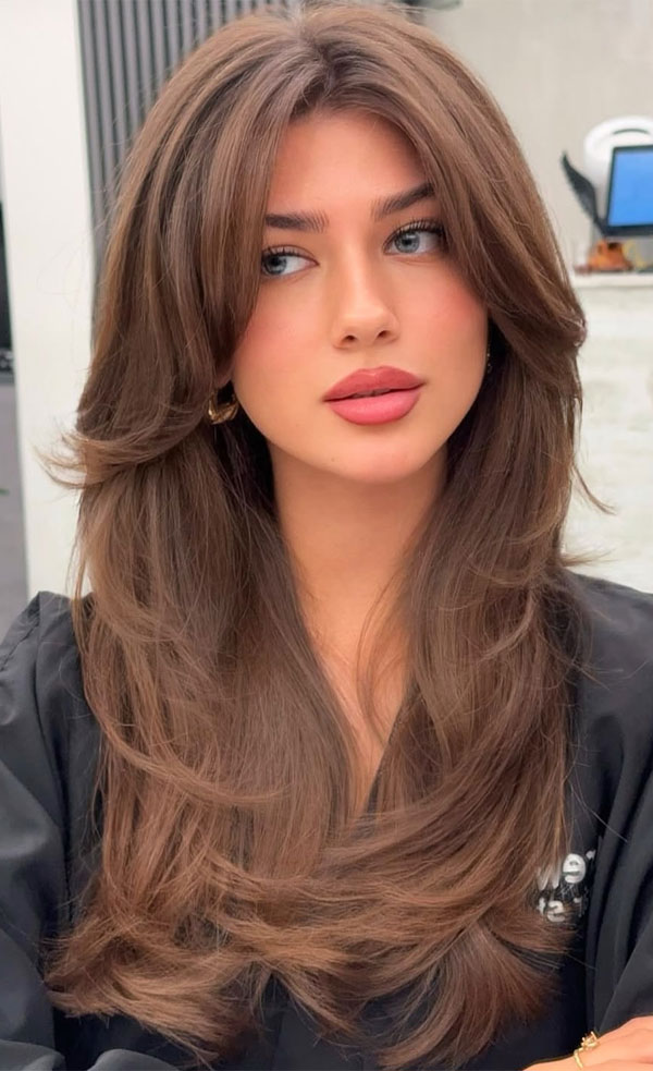 Voluminous Blowout With Curtain Bangs Voluminous Blowout With Curtain Bangs — Face Framing Layers