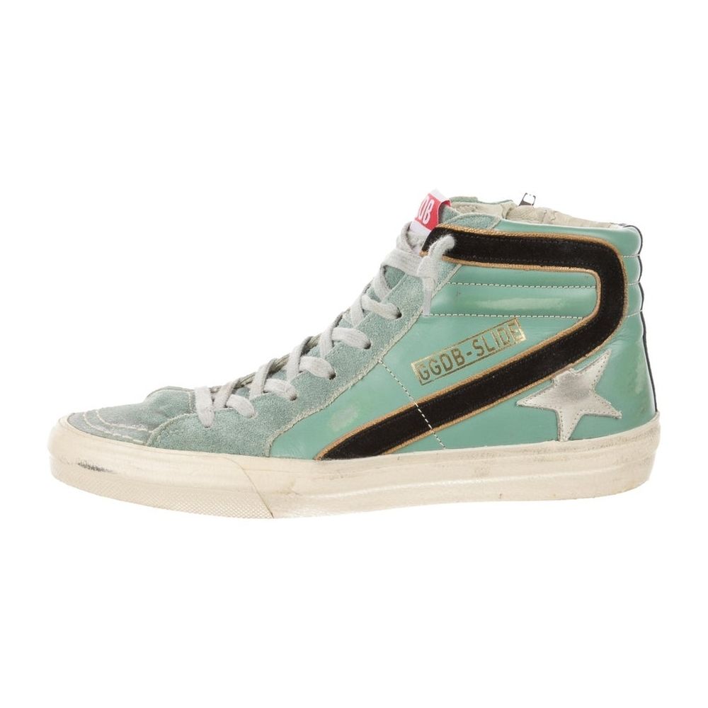 Teal High-Top Sneakers with Gold Accents — Golden Goose Outfits