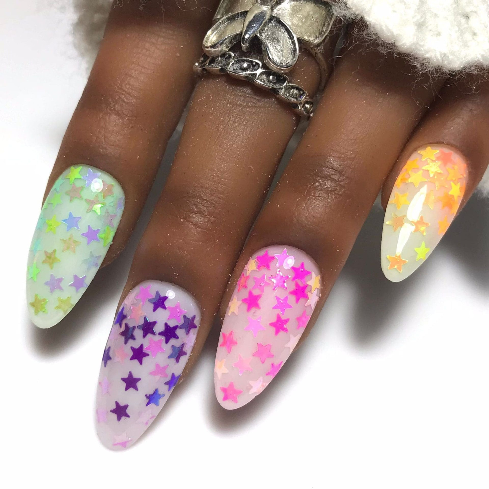 Pastel Star Glitter Confetti Nails — Festival Nails