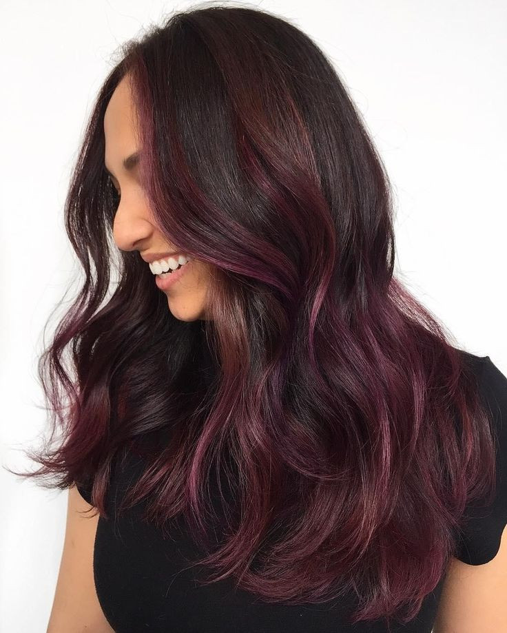 Dark Brown Base With Cherry Highlights Visual Idea — Black Cherry Hair