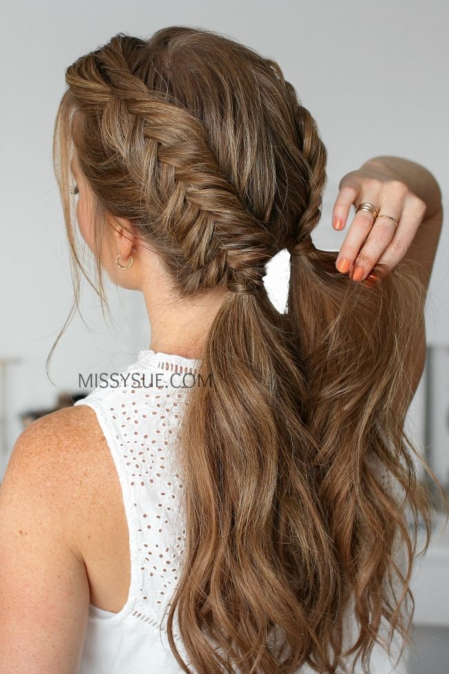 Medium Brown With Warm Blonde Highlights Visual Idea — Fishtail Braid