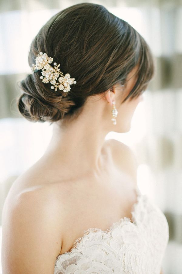 Jeweled Accessory Low Updo — Engagement Photo Hairstyles