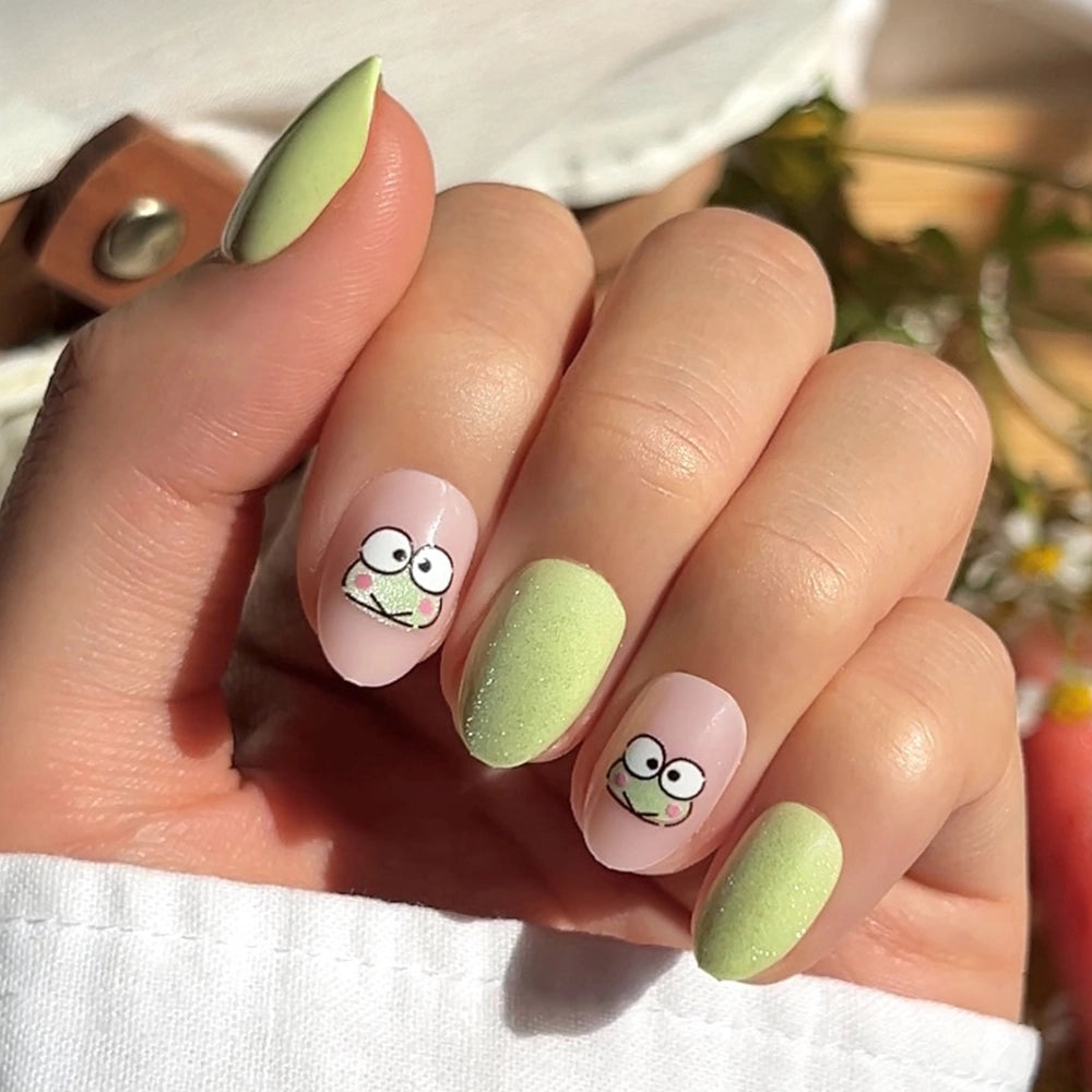 Cute Keroppi Character Oval Nails — Sanrio Nails