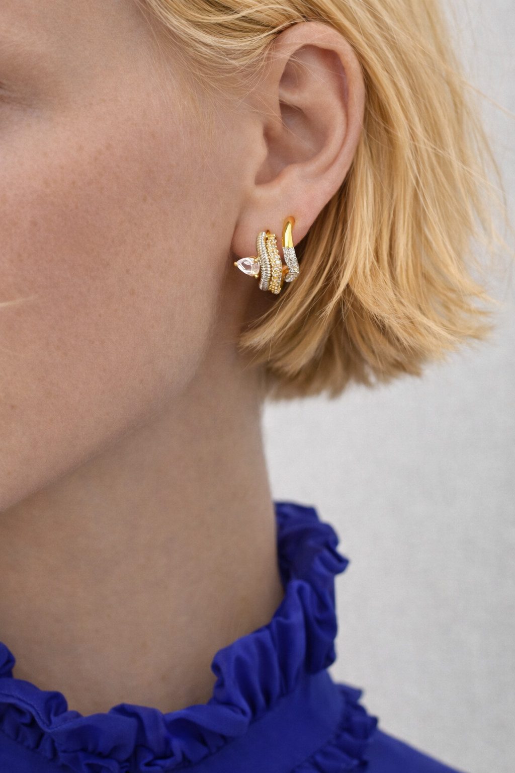 Layered Gold and Silver Hoops with Pink Stone Accent Layered Gold and Silver Hoops with Pink Stone Accent — Ear Stack Ideas