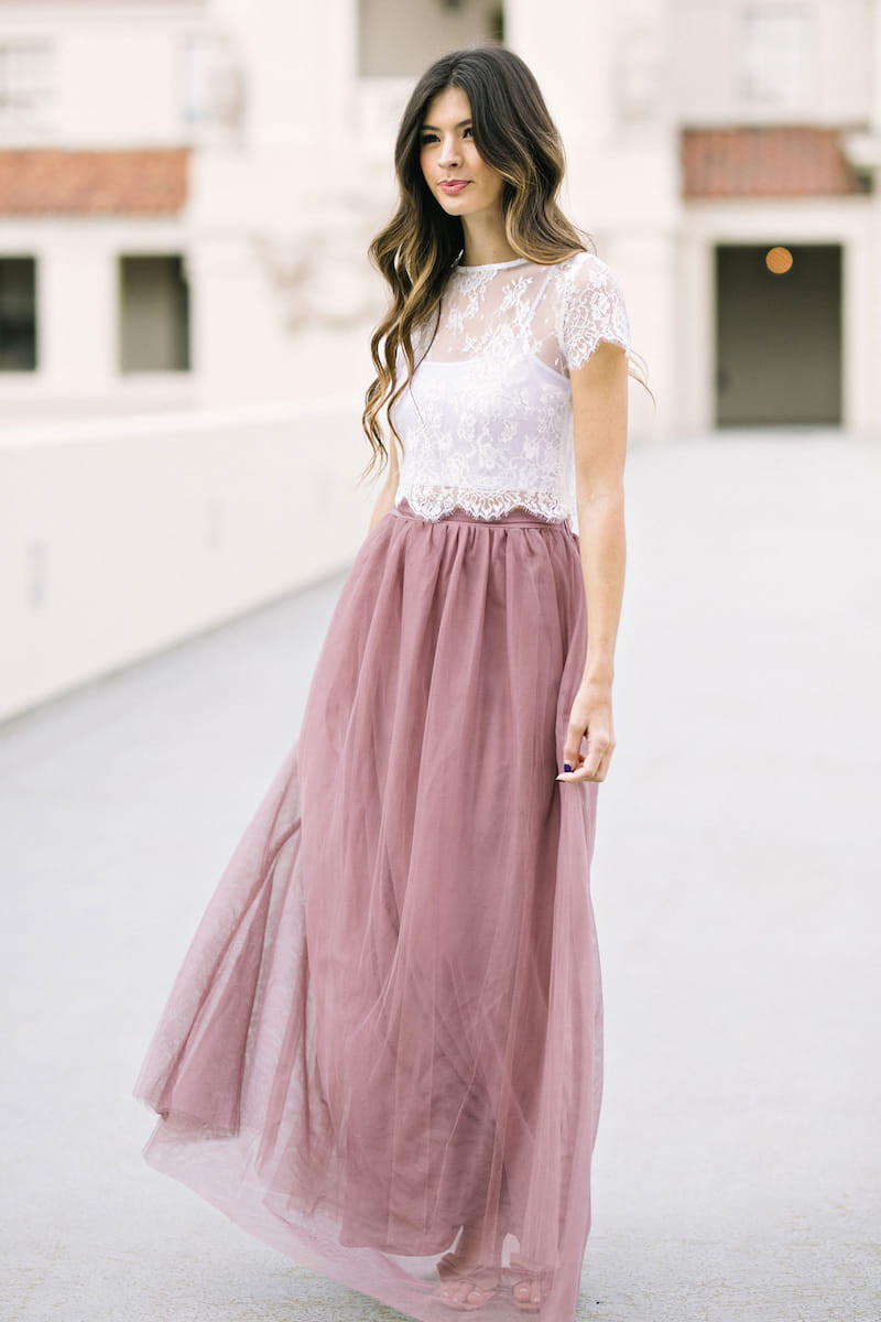 Dusty Rose Tulle Maxi Skirt with Lace Top Dusty Rose Tulle Maxi Skirt with Lace Top — Tulle Skirts