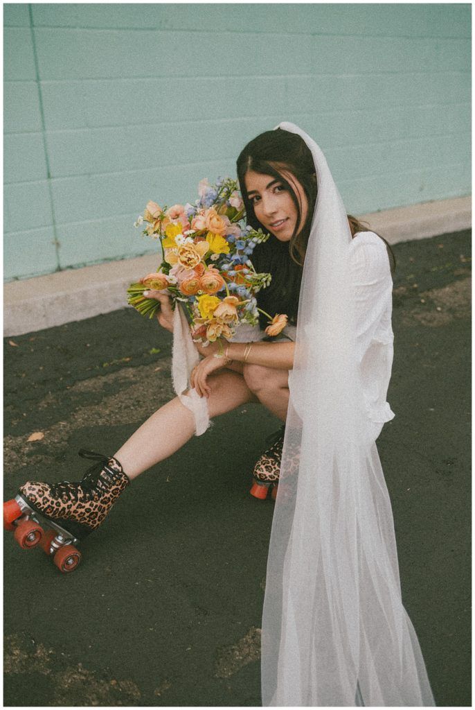 Leopard Print Skates with Bridal Dress for a Themed Event — Roller Skating Outfits