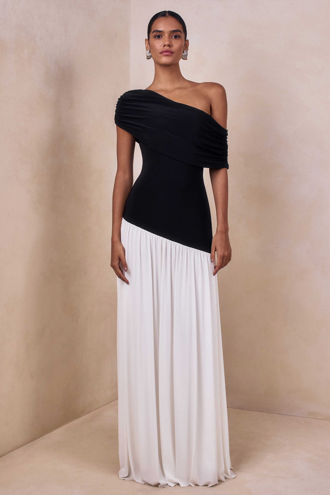 One-Shoulder Dress with Draped Bodice and Flowing Skirt — Black Tie Dresses