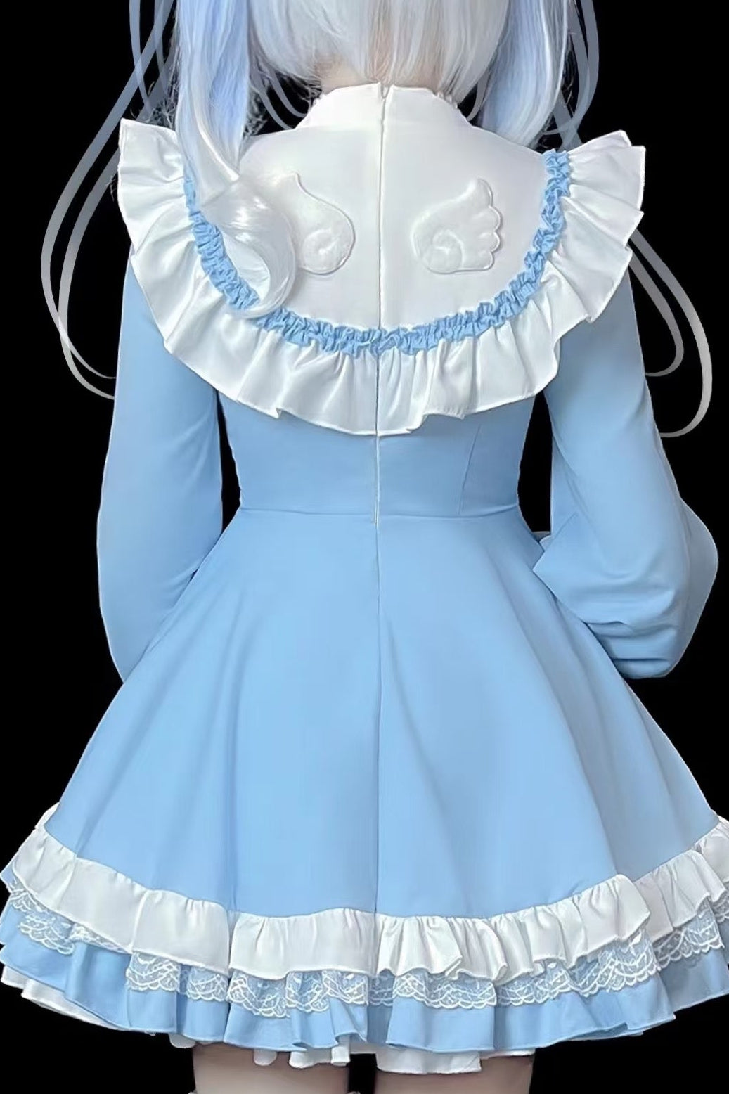 Blue Ruffled Dress with Angel Wing Embroidery — Angelcore Outfits