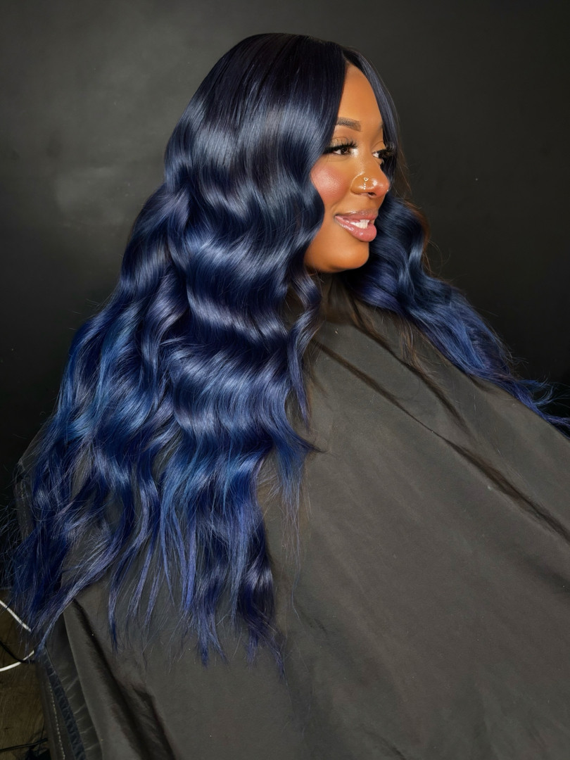Deep Navy Blue Side Part Waves Deep Navy Blue Side Part Waves — Navy Blue Hair
