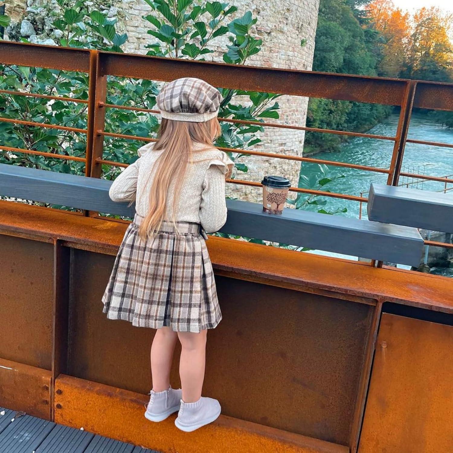 Beige Knit Sweater and Plaid Skirt for Fall Beige Knit Sweater and Plaid Skirt for Fall — Little Girl Outfits