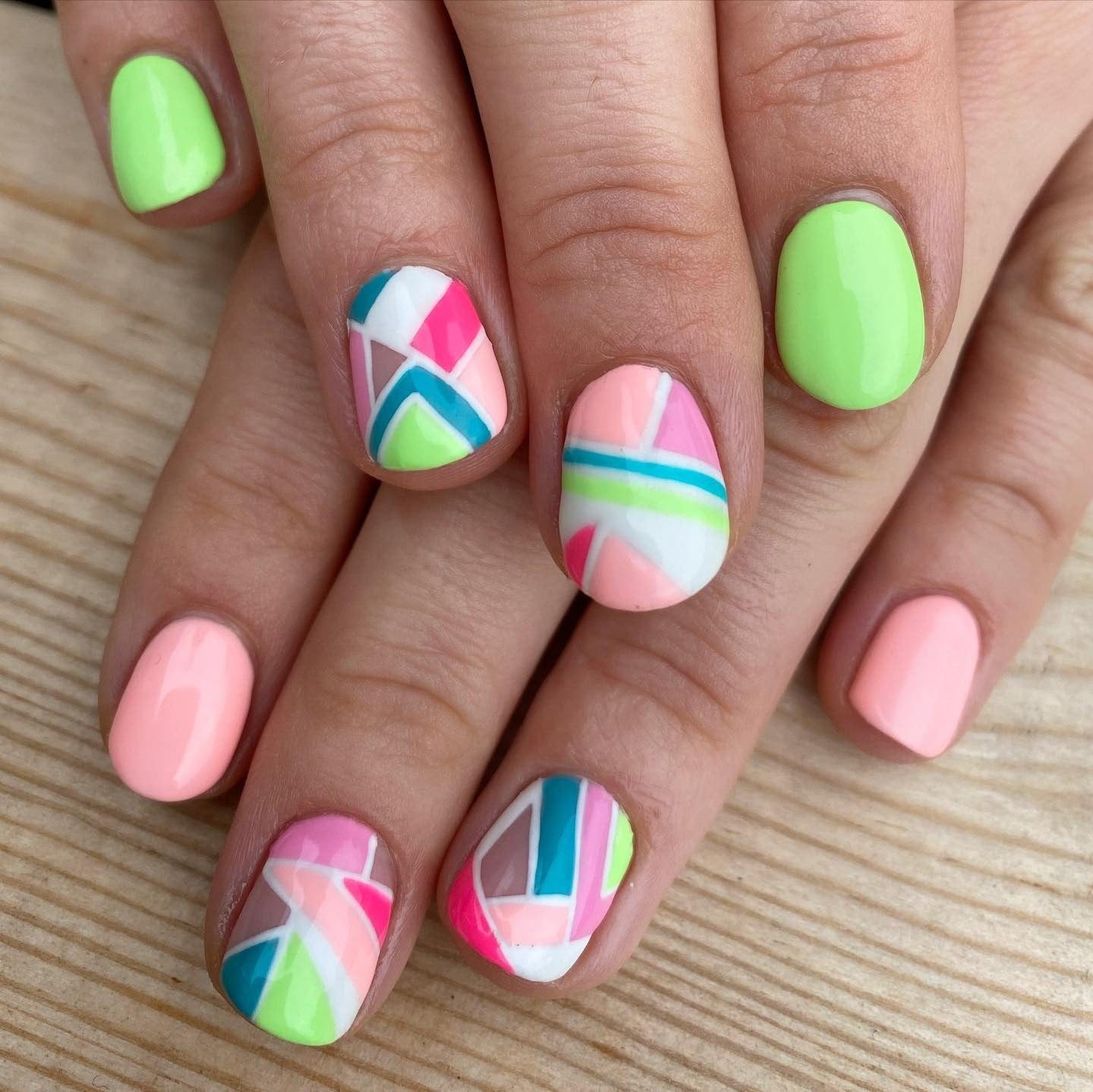 Vibrant Neon Geometric Square Nails Vibrant Neon Geometric Square Nails — Geometric Nails