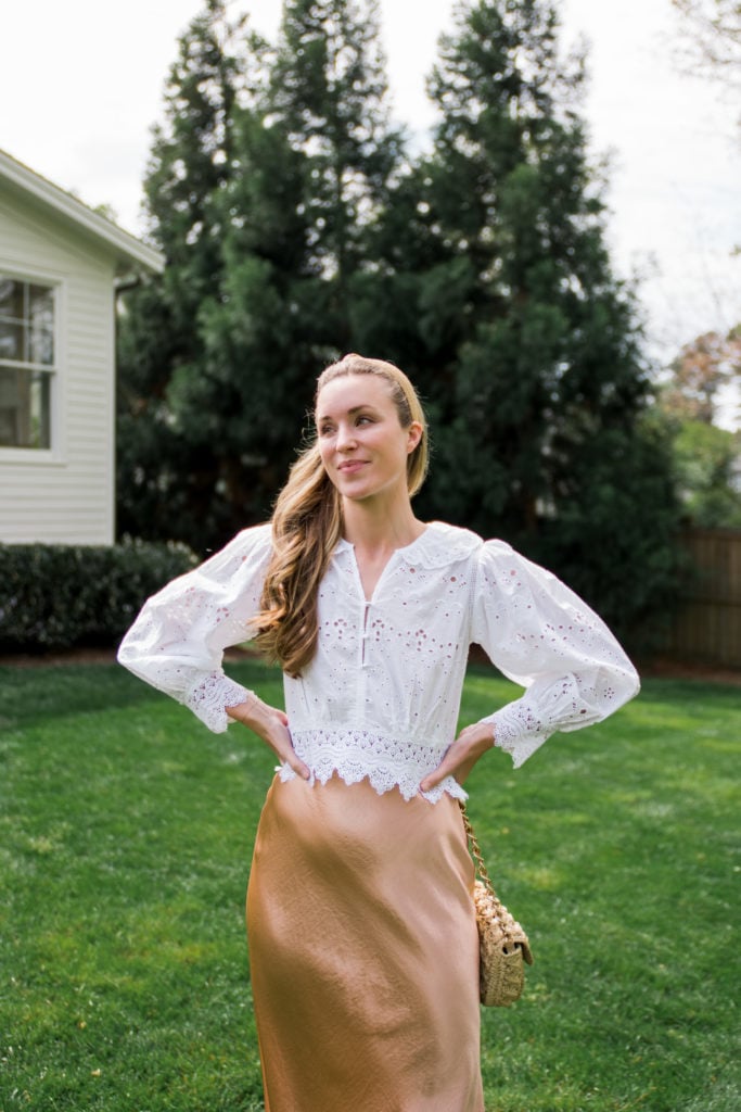 Cropped White Eyelet Blouse with Scalloped Lace for Summer Cropped White Eyelet Blouse with Scalloped Lace for Summer — Blouses